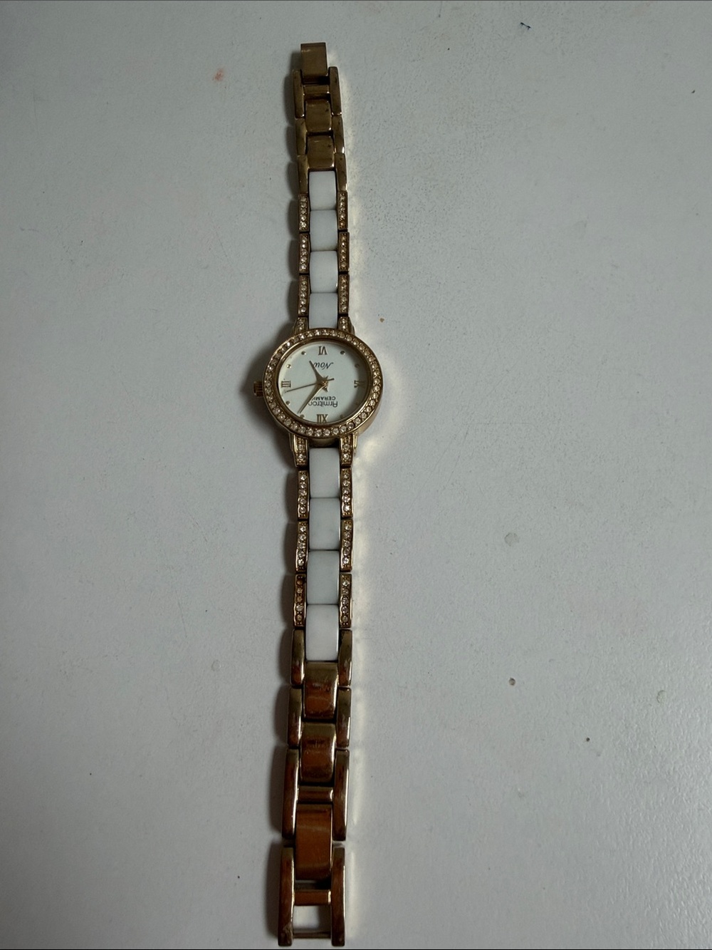 Armitron Gold and White Crystal Link Bracelet Watch